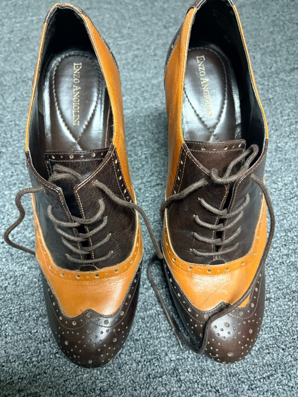 Enzo Angiolini Two-Tone Brown and Tan Brogue Oxfords
